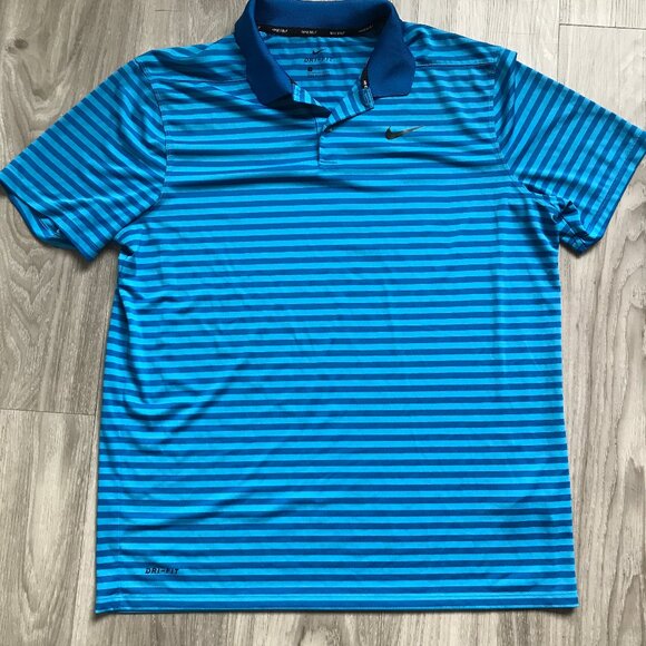 Nike Golf Blue Stripe Short Sleeve Polo Shirt Mens Large - Picture 1 of 9